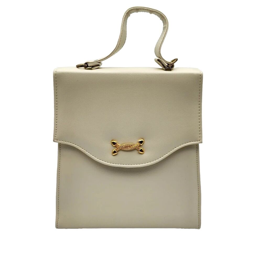 Vintage MCM Off White Faux Leather Handbag With Optional Shoulder Strap
